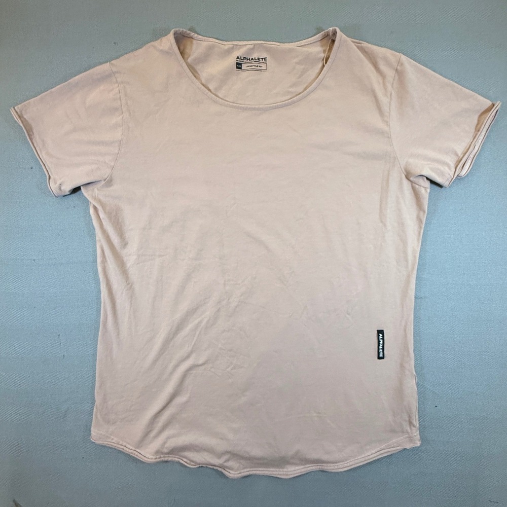 Alphalete XXL Lifestyle Fit Curved Hem T-Shirt Tan 1943 Beige Short Sleeve 1943